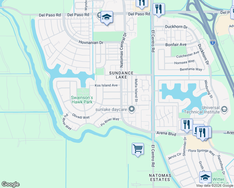 map of restaurants, bars, coffee shops, grocery stores, and more near 3725 Iskenderun Avenue in Sacramento