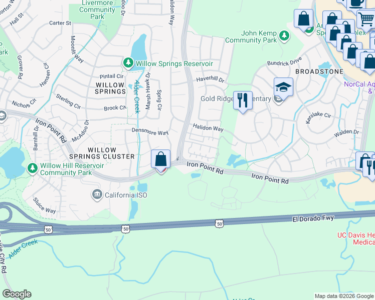 map of restaurants, bars, coffee shops, grocery stores, and more near 714 Vessona Circle in Folsom
