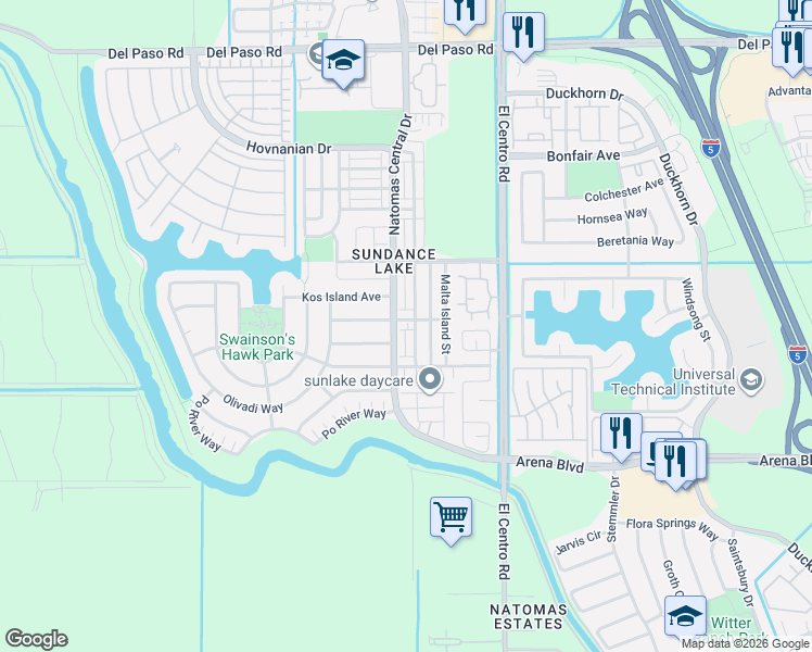 map of restaurants, bars, coffee shops, grocery stores, and more near 3667 Iskenderun Avenue in Sacramento