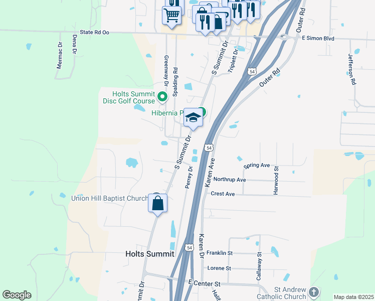 map of restaurants, bars, coffee shops, grocery stores, and more near 326 South Summit Drive in Holts Summit