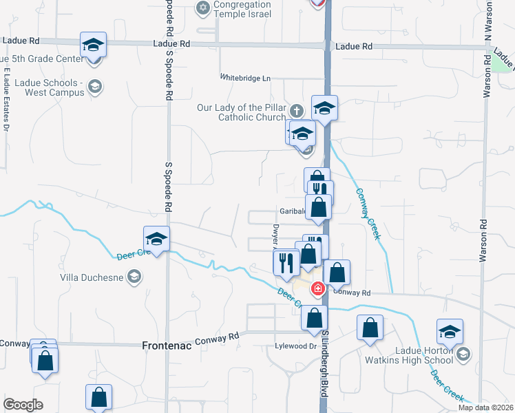 map of restaurants, bars, coffee shops, grocery stores, and more near 10466 Donoho Place in Frontenac