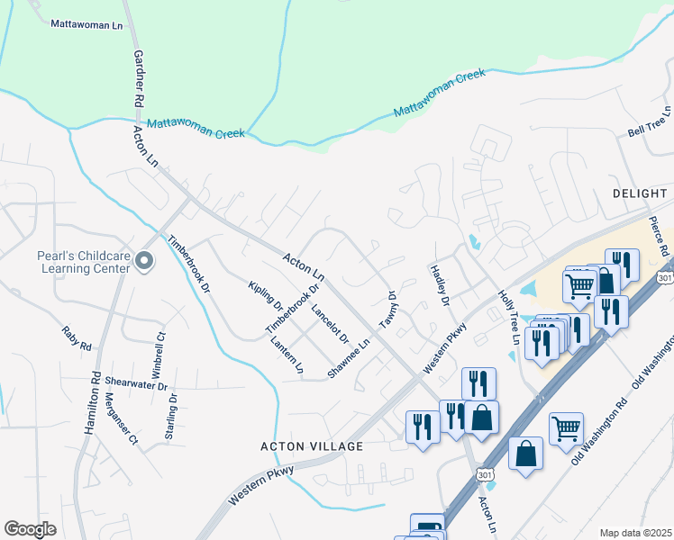 map of restaurants, bars, coffee shops, grocery stores, and more near 11748 Torcello Court in Waldorf