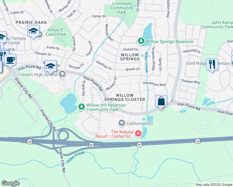 map of restaurants, bars, coffee shops, grocery stores, and more near 983 Seabough Court in Folsom
