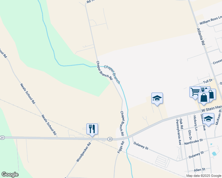 map of restaurants, bars, coffee shops, grocery stores, and more near 24510 Chapel Branch Road in Seaford