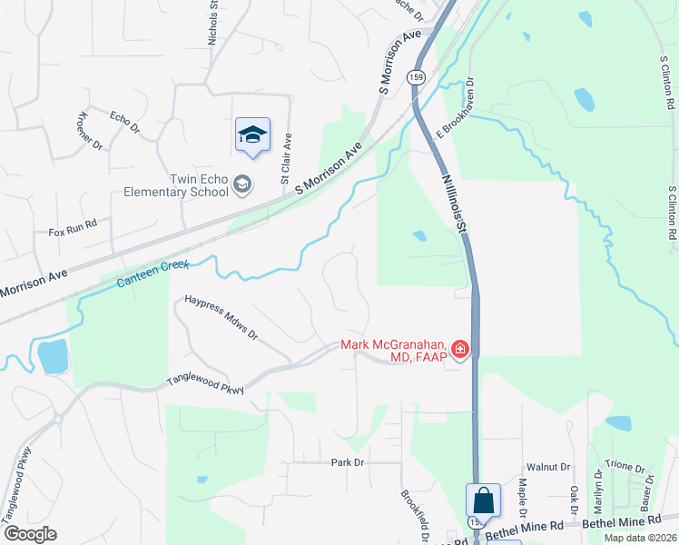 map of restaurants, bars, coffee shops, grocery stores, and more near 40 West Brookhaven Drive in Caseyville