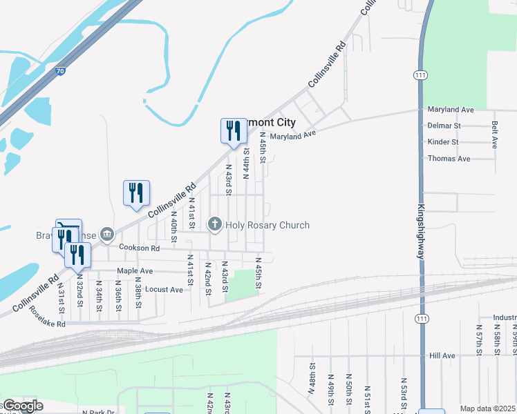 map of restaurants, bars, coffee shops, grocery stores, and more near 2755 North 45th Street in East St. Louis