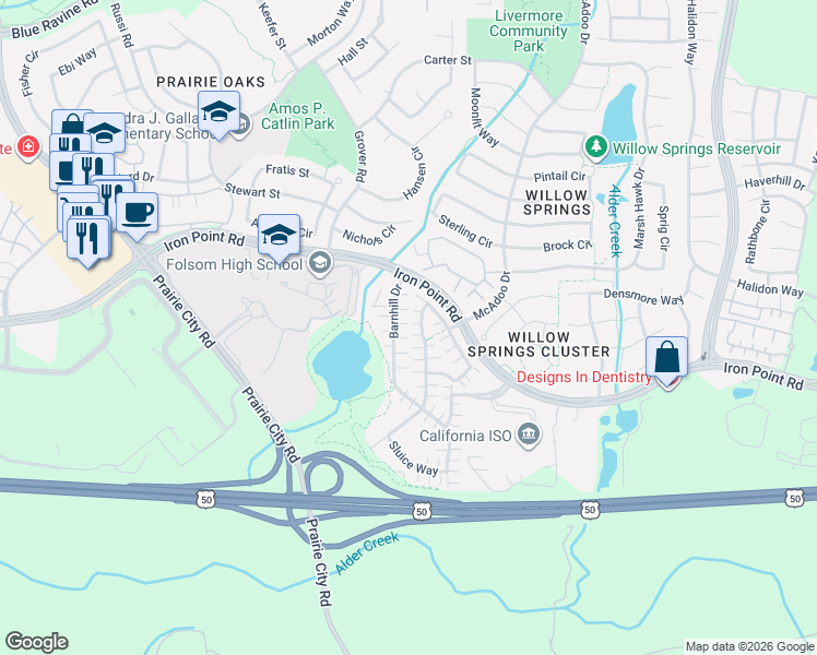 map of restaurants, bars, coffee shops, grocery stores, and more near 898 Blossom Rock Lane in Folsom
