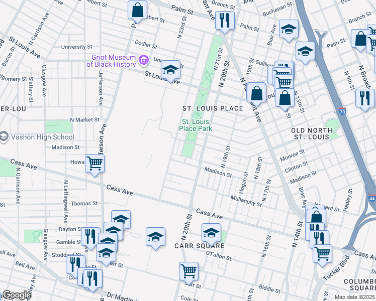 map of restaurants, bars, coffee shops, grocery stores, and more near 1800 Rauschenbach Avenue in St. Louis