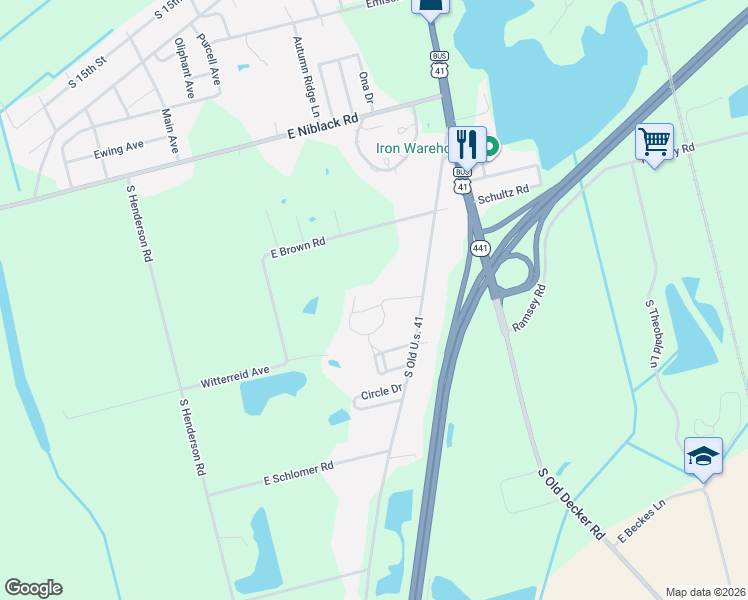 map of restaurants, bars, coffee shops, grocery stores, and more near 454 E Clauss Ave in Vincennes