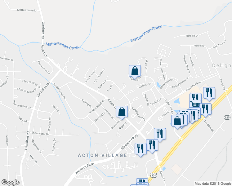 map of restaurants, bars, coffee shops, grocery stores, and more near 11711 Tyne Court in Waldorf