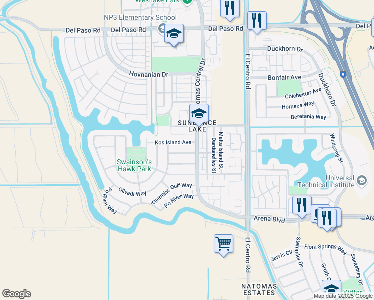 map of restaurants, bars, coffee shops, grocery stores, and more near 3725 Iskenderun Avenue in Sacramento