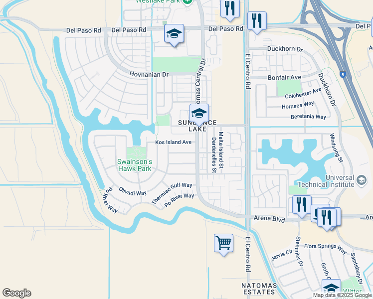 map of restaurants, bars, coffee shops, grocery stores, and more near 3725 Iskenderun Avenue in Sacramento