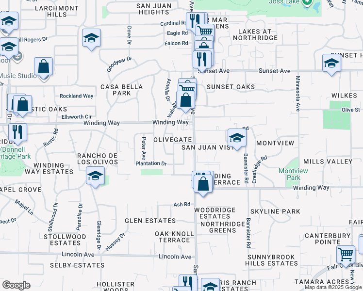 map of restaurants, bars, coffee shops, grocery stores, and more near 4400 Plantation Drive in Fair Oaks