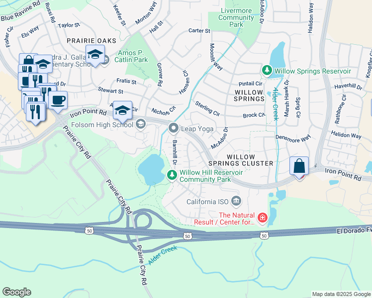 map of restaurants, bars, coffee shops, grocery stores, and more near 903 Blossom Rock Lane in Folsom