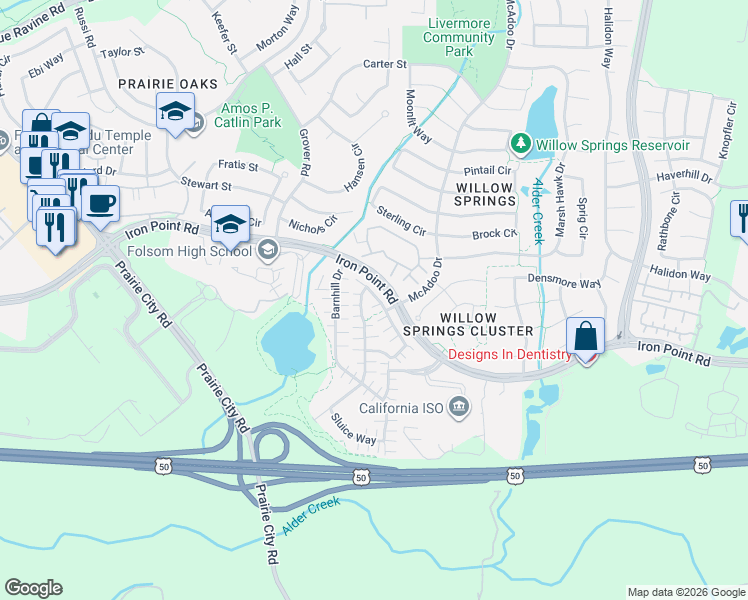 map of restaurants, bars, coffee shops, grocery stores, and more near 898 Blossom Rock Lane in Folsom