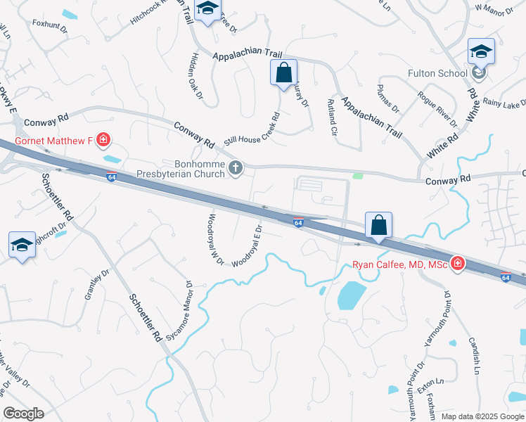 map of restaurants, bars, coffee shops, grocery stores, and more near U.S. 61 in Town and Country