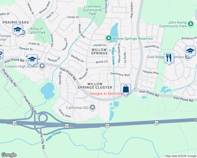 map of restaurants, bars, coffee shops, grocery stores, and more near 1013 Thompson Circle in Folsom