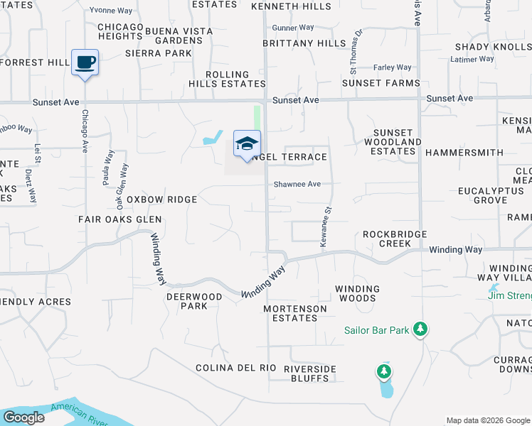 map of restaurants, bars, coffee shops, grocery stores, and more near 8501 Rolling Green Way in Fair Oaks