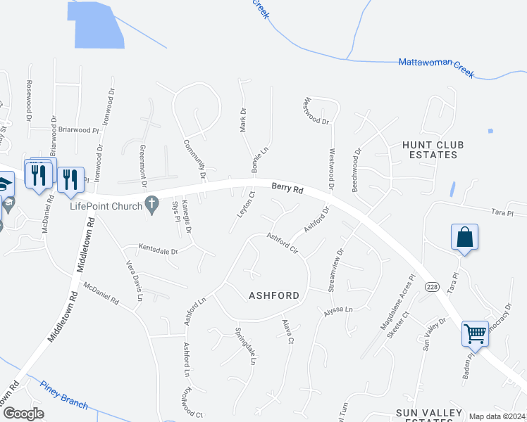 map of restaurants, bars, coffee shops, grocery stores, and more near 10564 Halbert Court in Waldorf