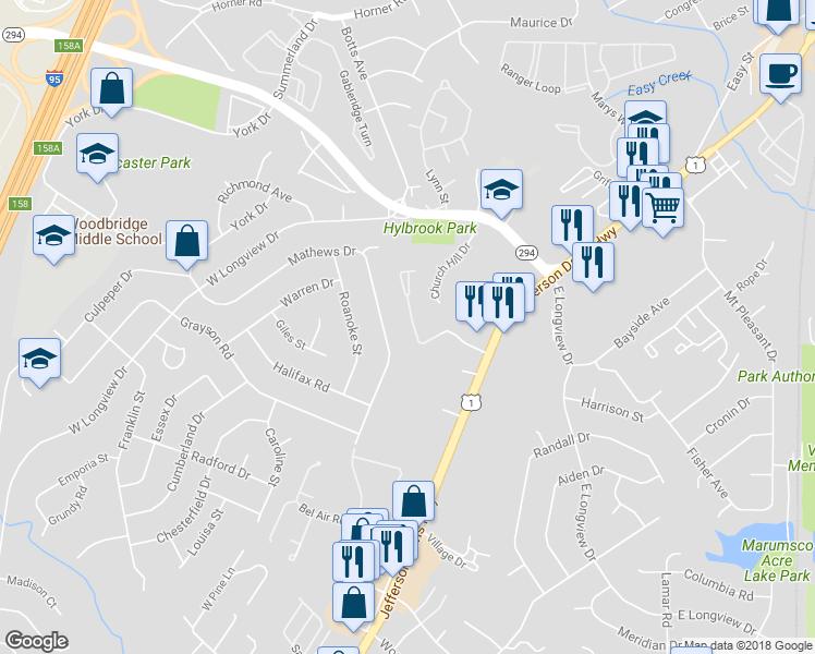 map of restaurants, bars, coffee shops, grocery stores, and more near 1769 Wigglesworth Way in Woodbridge