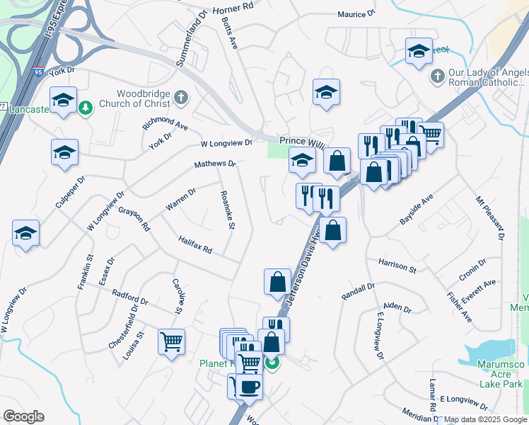 map of restaurants, bars, coffee shops, grocery stores, and more near 1769 Wigglesworth Way in Woodbridge