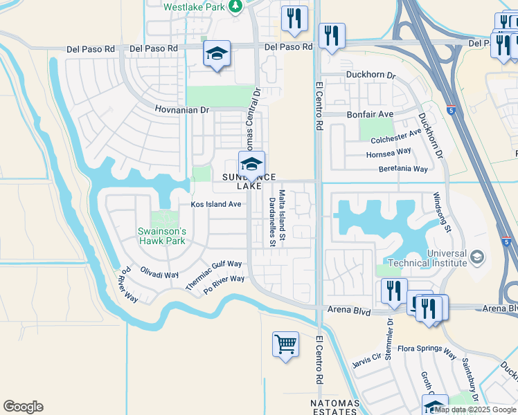 map of restaurants, bars, coffee shops, grocery stores, and more near 4215 Adriatic Sea Way in Sacramento