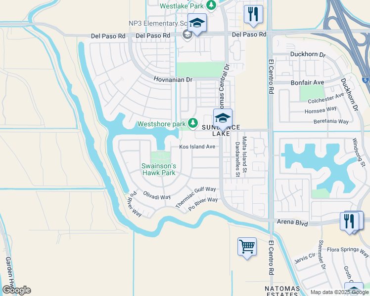 map of restaurants, bars, coffee shops, grocery stores, and more near 135 Olivadi Way in Sacramento