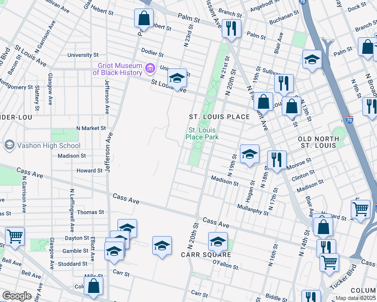 map of restaurants, bars, coffee shops, grocery stores, and more near 1800 Rauschenbach Avenue in St. Louis