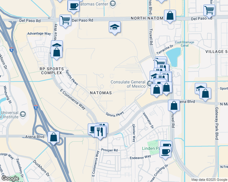 map of restaurants, bars, coffee shops, grocery stores, and more near in Sacramento