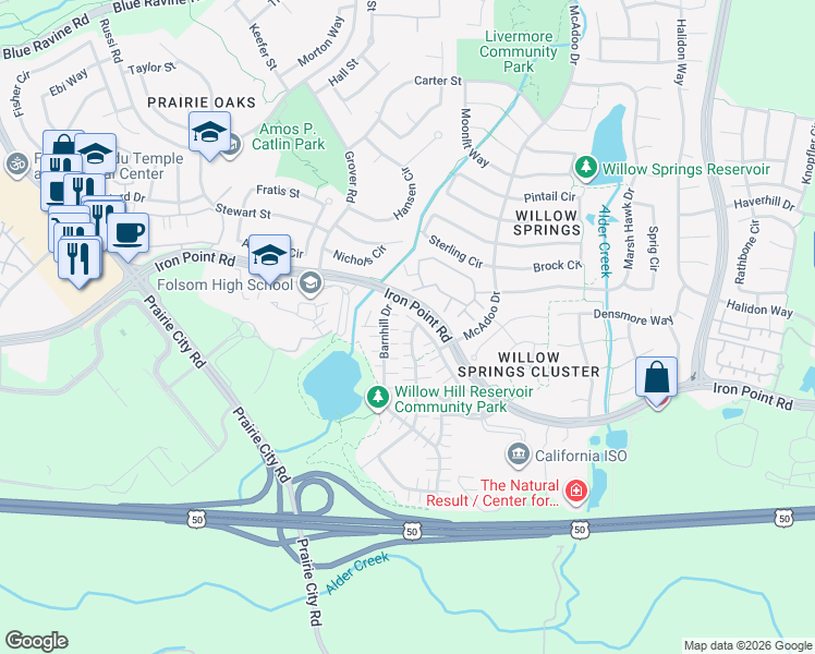 map of restaurants, bars, coffee shops, grocery stores, and more near 915 Blossom Rock Lane in Folsom