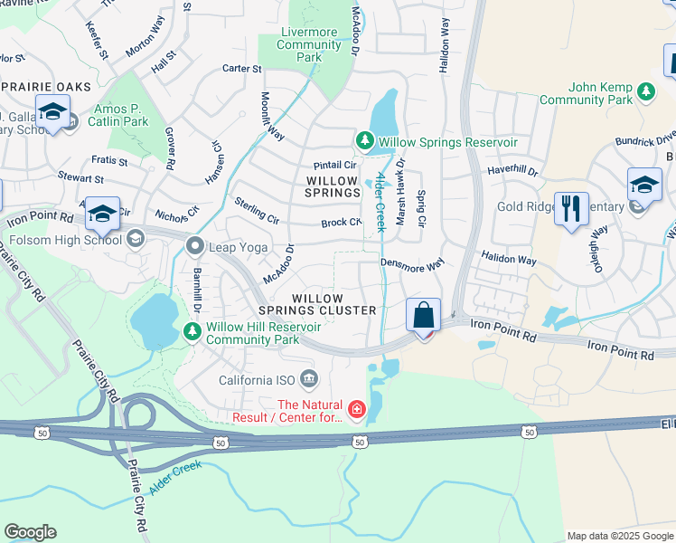 map of restaurants, bars, coffee shops, grocery stores, and more near 764 Densmore Court in Folsom