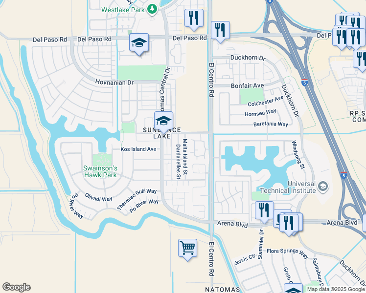 map of restaurants, bars, coffee shops, grocery stores, and more near 4201 Malta Island Street in Sacramento