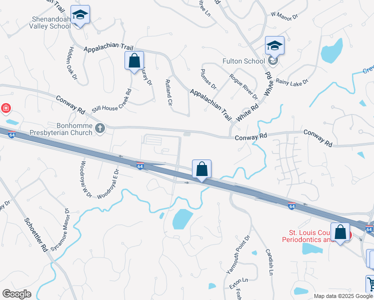 map of restaurants, bars, coffee shops, grocery stores, and more near 14698 Conway Road in Chesterfield