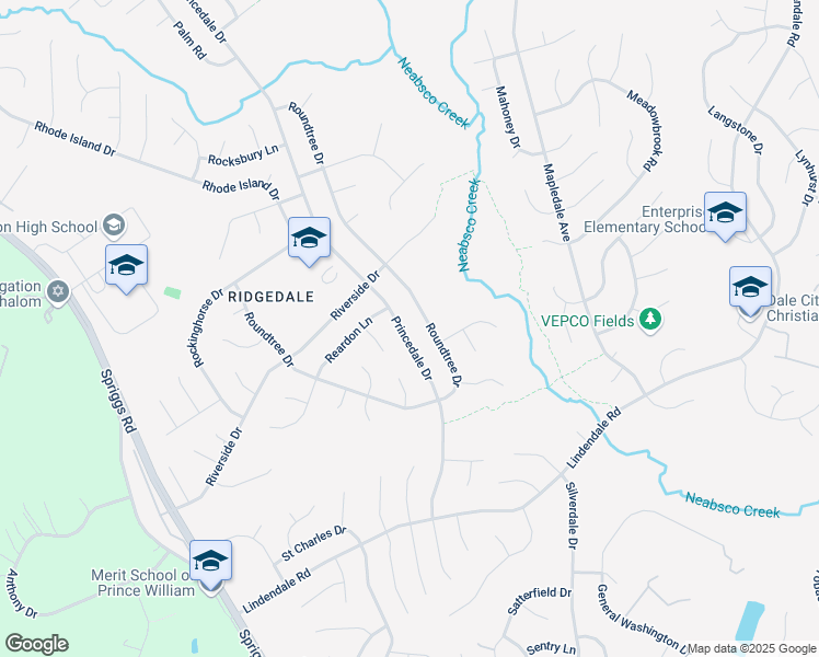 map of restaurants, bars, coffee shops, grocery stores, and more near 13573 Princedale Drive in Woodbridge
