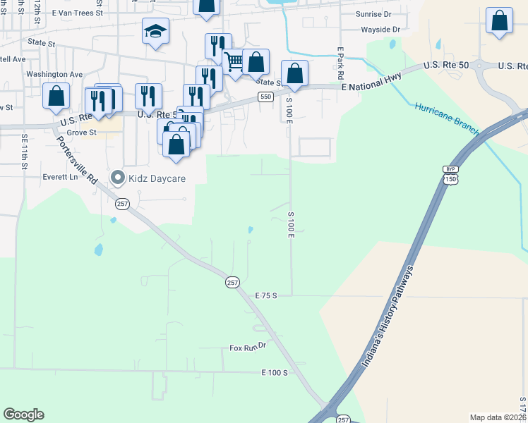 map of restaurants, bars, coffee shops, grocery stores, and more near 499 South 100 East in Washington