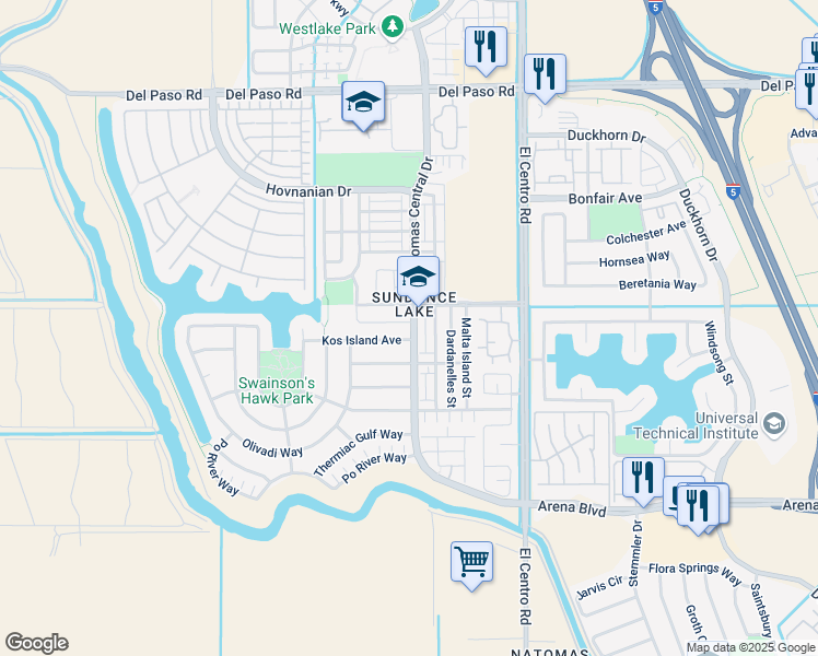 map of restaurants, bars, coffee shops, grocery stores, and more near 3724 Manera Rica Drive in Sacramento