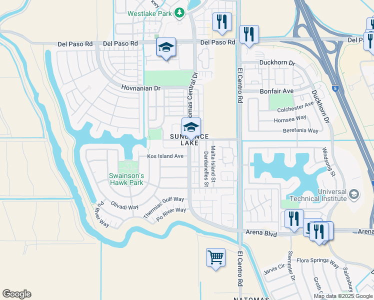 map of restaurants, bars, coffee shops, grocery stores, and more near 3724 Manera Rica Drive in Sacramento