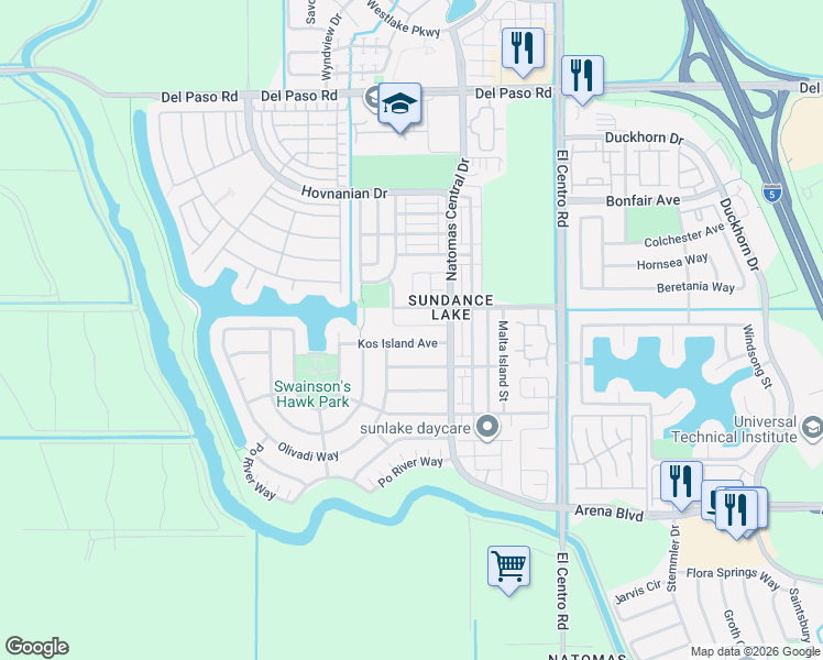 map of restaurants, bars, coffee shops, grocery stores, and more near 3724 Manera Rica Drive in Sacramento