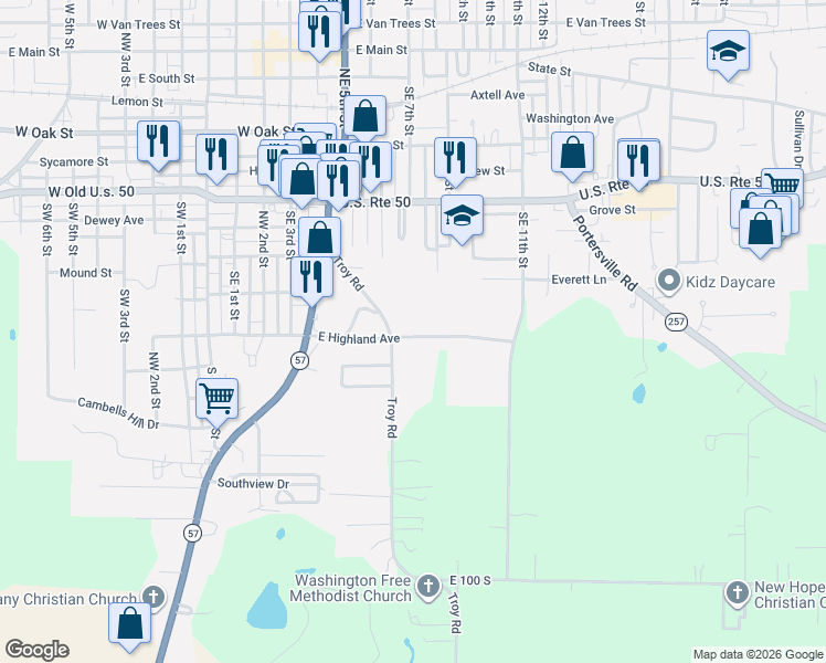 map of restaurants, bars, coffee shops, grocery stores, and more near 754-798 Troy Road in Washington