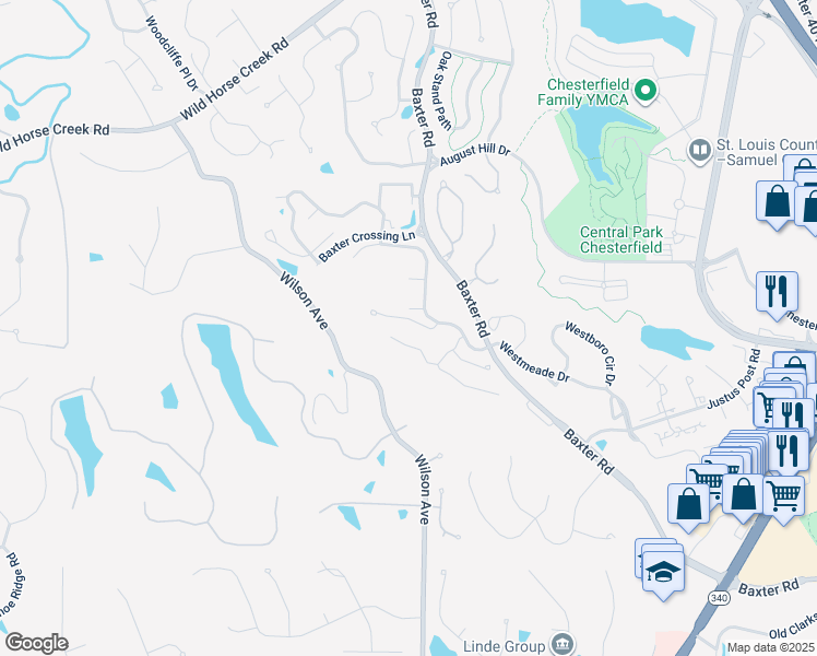 map of restaurants, bars, coffee shops, grocery stores, and more near 1064 Westmeade Drive in Chesterfield