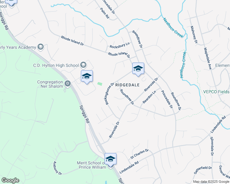 map of restaurants, bars, coffee shops, grocery stores, and more near 5785 Rio Court in Woodbridge