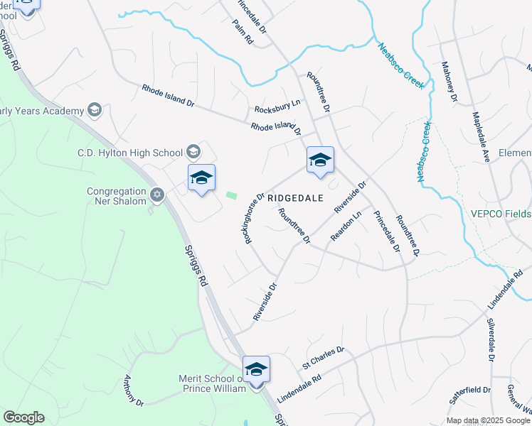 map of restaurants, bars, coffee shops, grocery stores, and more near 5785 Rio Court in Woodbridge
