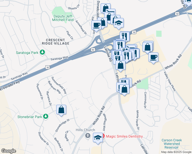 map of restaurants, bars, coffee shops, grocery stores, and more near 4207 Town Center Boulevard in El Dorado Hills