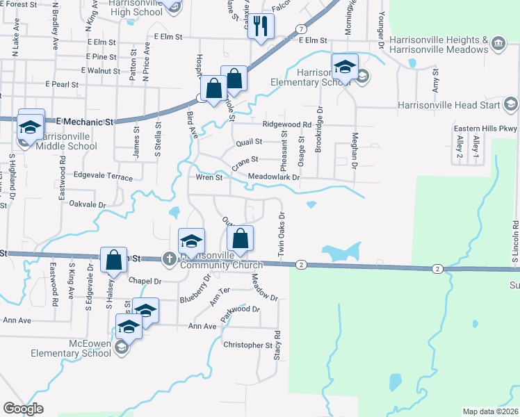 map of restaurants, bars, coffee shops, grocery stores, and more near 898 Mission Road in Harrisonville