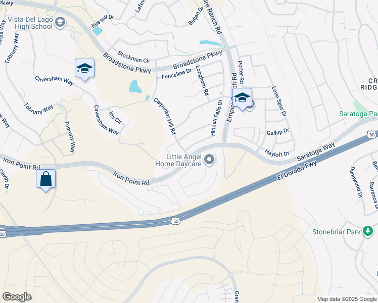 map of restaurants, bars, coffee shops, grocery stores, and more near 2073 Hidden Falls Drive in Folsom