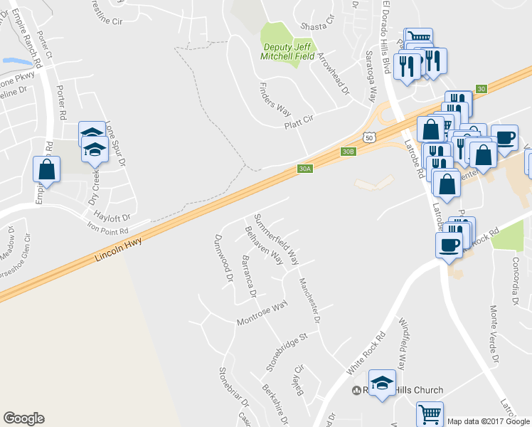 map of restaurants, bars, coffee shops, grocery stores, and more near 4550 Dunnwood Dr in El Dorado Hills