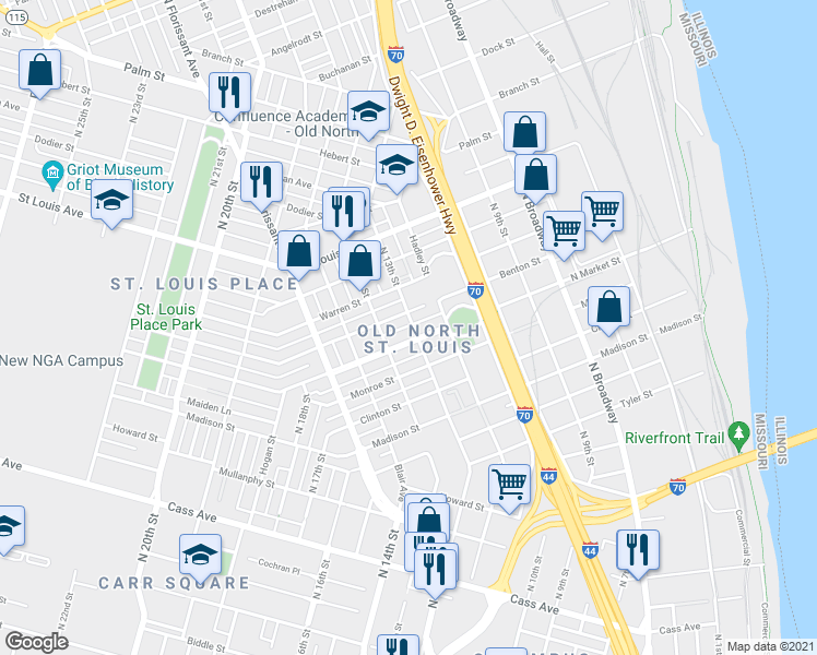 map of restaurants, bars, coffee shops, grocery stores, and more near 2413 North 13th Street in St. Louis