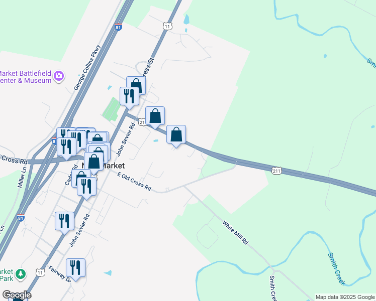 map of restaurants, bars, coffee shops, grocery stores, and more near 9253 Travellers Court in New Market