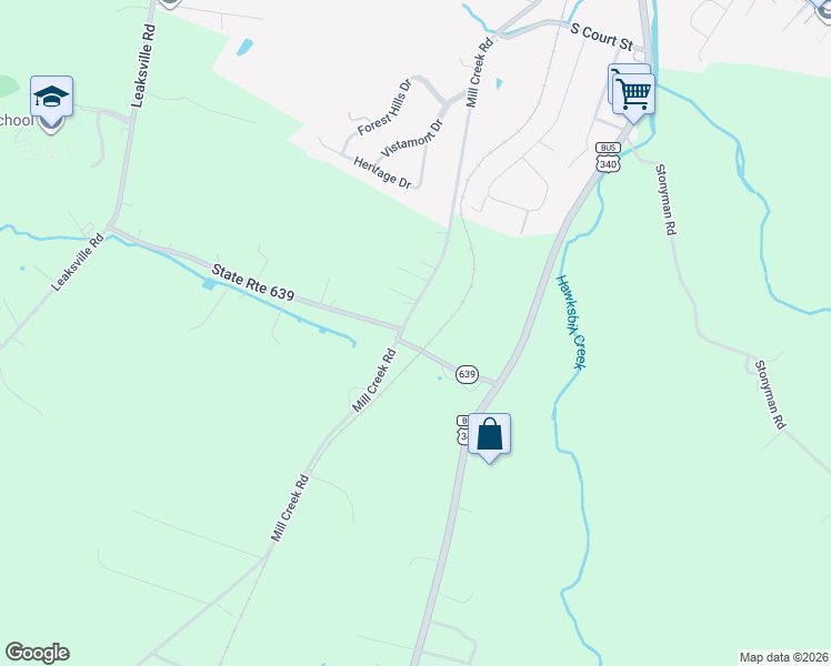 map of restaurants, bars, coffee shops, grocery stores, and more near Mill Creek Road in Luray