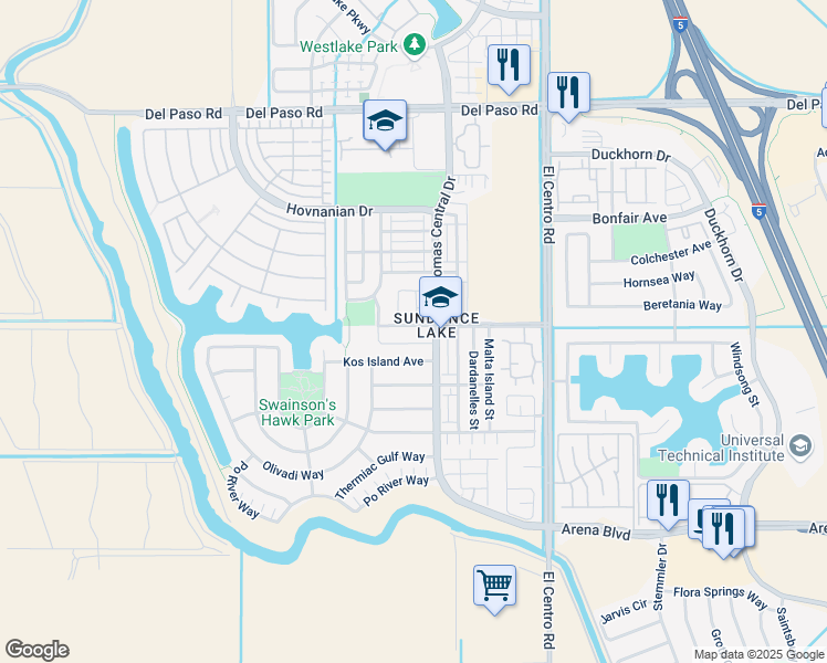 map of restaurants, bars, coffee shops, grocery stores, and more near 3724 Manera Rica Drive in Sacramento